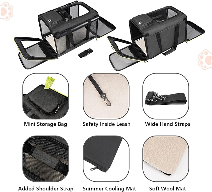 Cat Carriers for Large Cats 20 lbs+ Soft Pet Carrier for Small Dog/Durable 2 Kitty Travel Bag/Medium Big Cats Puppy 15 Pounds/Softside Cat Carrier Large