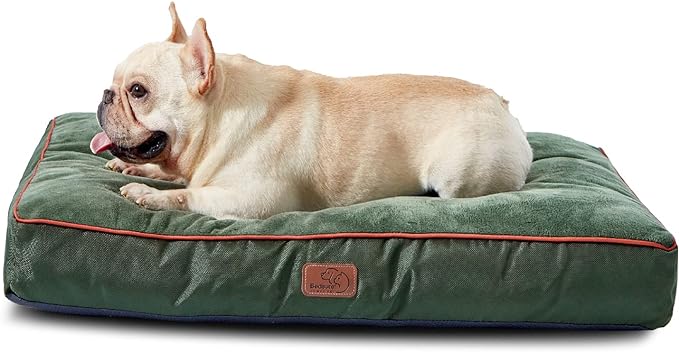 Bedsure Waterproof Dog Beds for Meidum Dogs - 4 inch Thick Up to 50lbs Medium Dog Bed with Removable Washable Cover, Pet Bed Mat Pillows, Dark Green