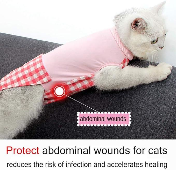 Cat Recovery Suit for Abdominal Wounds or Skin Diseases, Cat Onesie for Cats After Surgery Female Kitten Recovery Suit, Breathable E-Collar Alternative for Cats After Spay Anti Licking Wounds