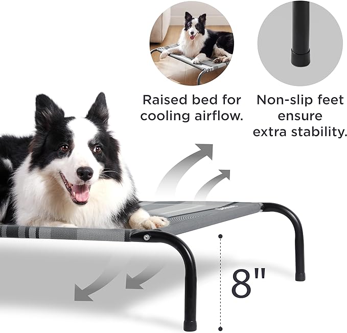 Bedsure Large Elevated Cooling Outdoor Dog Bed - Raised Dog Cots Beds for Large Dogs, Portable Indoor & Outdoor Pet Hammock Bed with Skid-Resistant Feet, Breathable Mesh, Striped Grey, 49 inches