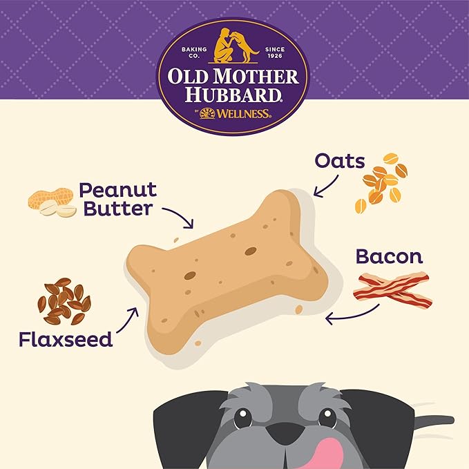 Old Mother Hubbard by Wellness Soft & Chewy Please'n P.B.Bacon Natural Dog Treats, Crunchy Oven-Baked Biscuits, Ideal for Training, Mini Size, 8 ounce bag