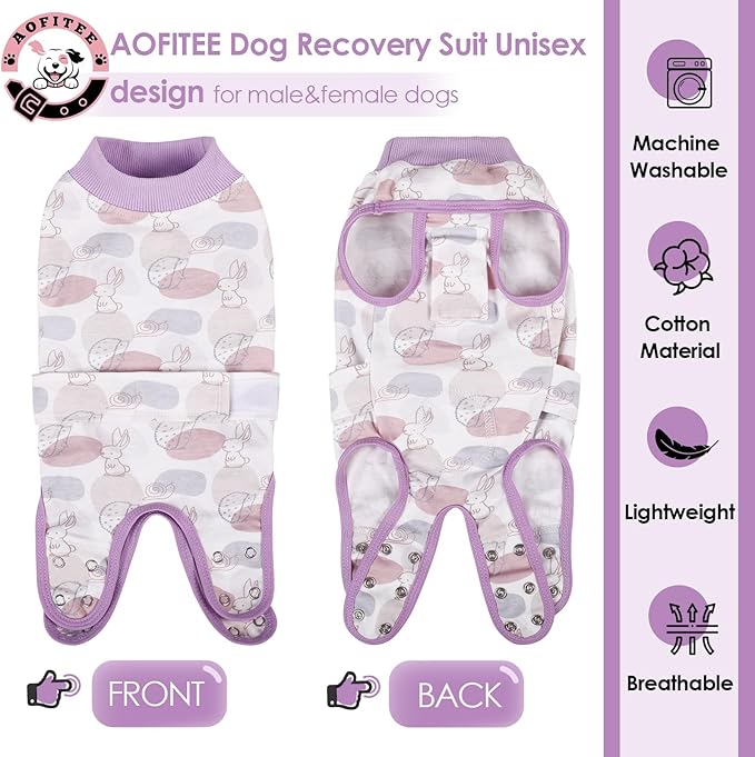 AOFITEE Dog Recovery Suit, Dog Surgical Recovery Suit for Female Dogs Male Dogs, Cozy Dog Onesie for Surgery, Cone E-Collar Alternative, Anti Licking Dog Surgical Shirt with Pee Hole, Rabbit XL