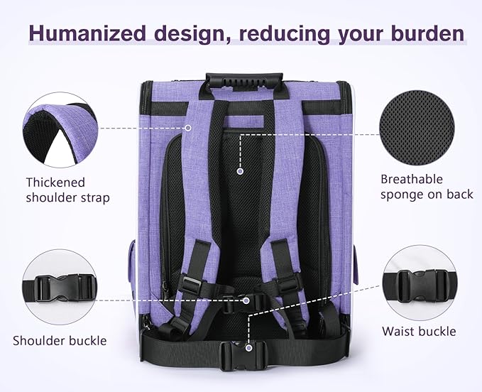 Pecute Cat Backpack Carrier, Expandable Cat Carrier Backpack with Breathable Mesh, Pet Carrier Backpack for Cats Small Dogs Puppies, Dog Backpack Carrier Great for Travel Hiking Camping Outdoor Purple