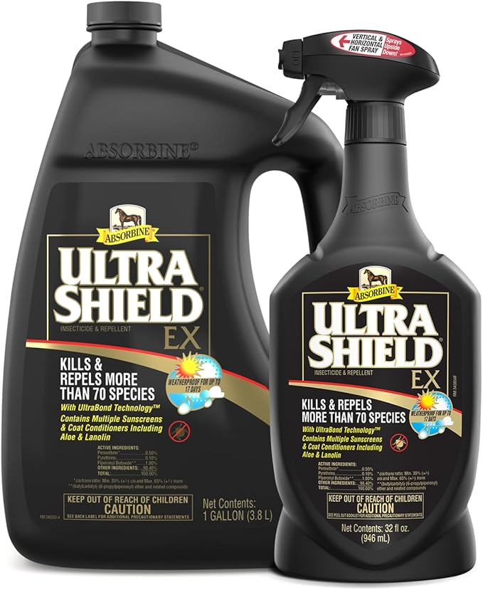 Absorbine UltraShield EX Combo 32oz Sprayer + 128oz Refill Insecticide, Kills & Repels Flies, Mosquitoes, Ticks, Fleas, Lice, Use on Horses, Dogs, Premises