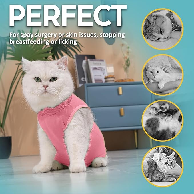 Avont Cat Recovery Suit - Kitten Onesie for Cats After Surgery, Cone of Shame Alternative Surgical Spay Suit for Female Cat, Post-Surgery or Skin Diseases Protection -Pink(S)