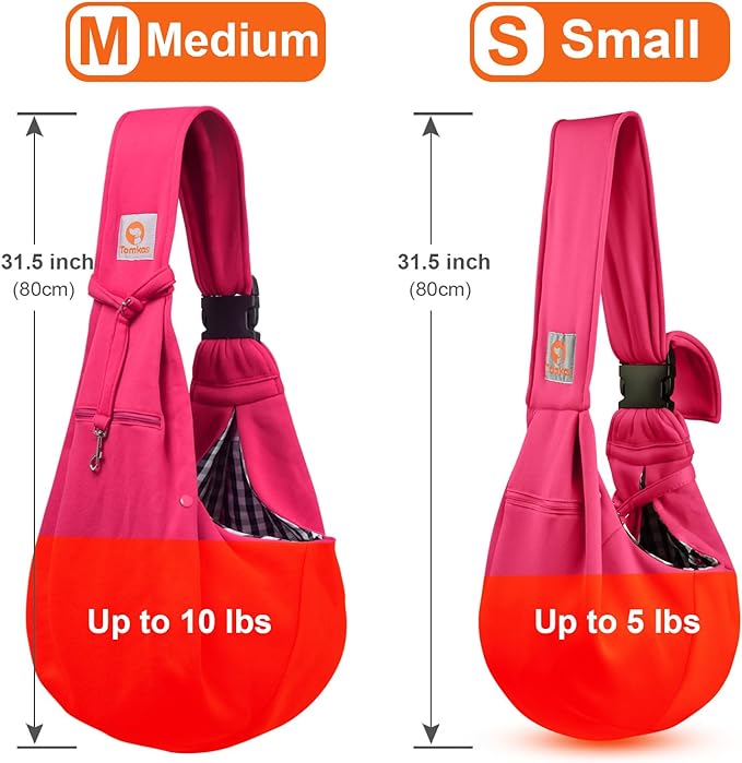 Tomkas Dog Sling Carrier for Small Dogs Puppy Carrier for Small Dogs (Rose red, adjustable strap for 3-10 lbs & Zipper Pocket)