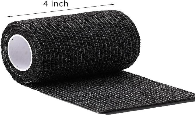 Cohesive Bandage Tape, Self Adherent Vet Wrap, Flexible Athletic Self Adhesive Bandage Wrap 4 Inch, 12 Rolls (Black)