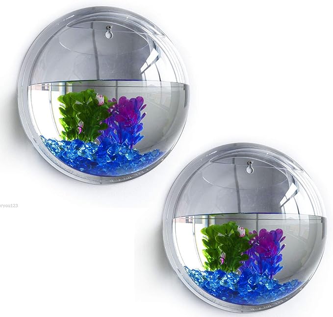 MeiBoAll Wall Fish Bowl, 230ML Wall Fish Bubble Hanging Clear Acrylic Betta Fish Tank Wall-Mounted Aquarium Wall Plant Pot Decoration Planter 2 pcs
