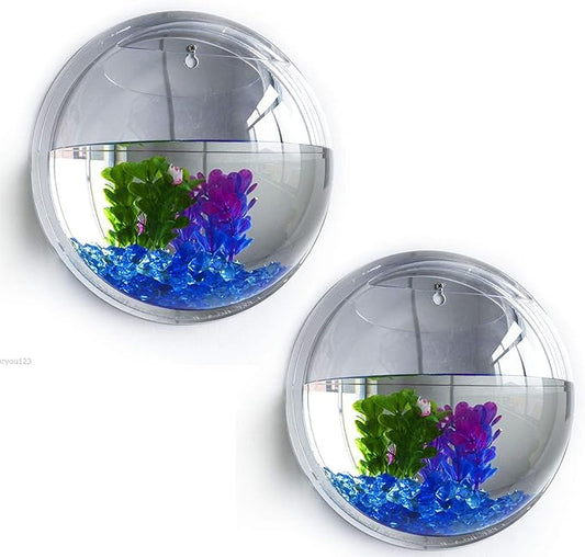 MeiBoAll Wall Fish Bowl, 230ML Wall Fish Bubble Hanging Clear Acrylic Betta Fish Tank Wall-Mounted Aquarium Wall Plant Pot Decoration Planter 2 pcs