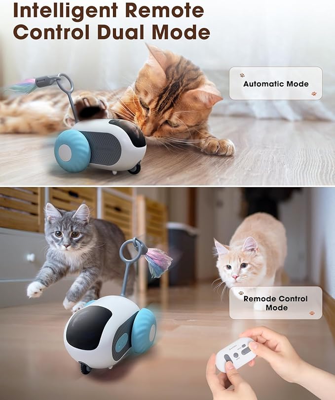 Cat Toys for Indoor Cats, Smart Interactive Cat Toy with 2-Speed Adjustment, Remote Control & USB Rechargeable Automatic Cat Exercise Toys for Bored Indoor Adult Cats Kittens (Blue)