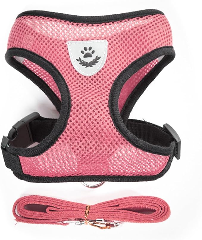 Summer cat Chest Harness and Leash, Anti-Escape Adjustable Soft mesh cat Leash and Chest Harness Set for All Types of Cats cat Vests (Size XL,Pink)