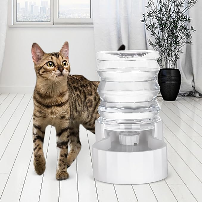 RIZZARI Gravity 5L Pet Waterer, Automatic Plastic Water Dispenser, Large Capacity Water Feeder for Cats and Small and Medium-Sized Dogs (5L,Without Filter)