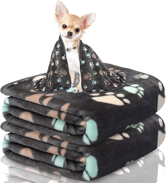 Blankets for Dogs Small,3 Pack Dog Blankets for Small Dogs Washable,Cat Blankets 23" x 16",Cute Paw Pattern,Soft Pet Mat Throw Cover for Kennel Crate Bed,Puppy Blankets,Dog Grey Blankets