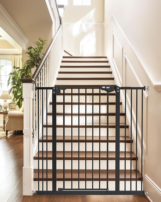 InnoTruth 36" Tall Baby Gate for Dogs, 29-39.6” Auto Close Safety Gate Crafted for Child Protection with 2.24" Slots, Dual-Lock Safety Design and Wall-Friendly, Black