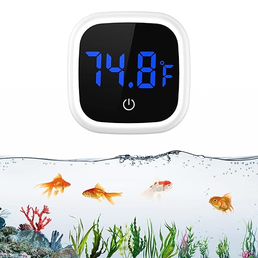 JXTZ Aquarium Thermometer, Digital LED Fish Tank Thermometer with Touch Buttons, High Accuracy Stick-on Thermometer, Energy-Saving, Range of 32℉-140°F, for Fish, Axolotl, Turtle, Aquatic, Planted