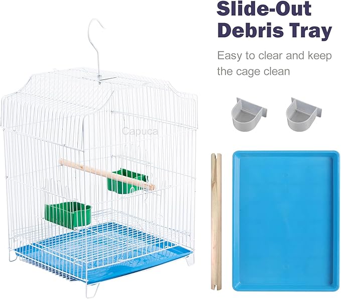 Small Bird Travel Cage-Lightweight Small Birds Starter Kit with Birdcages and Accessories Great for Parakeets Lovebirds Parrotlets Finches Canaries Blue Removable Plastic Tray Include