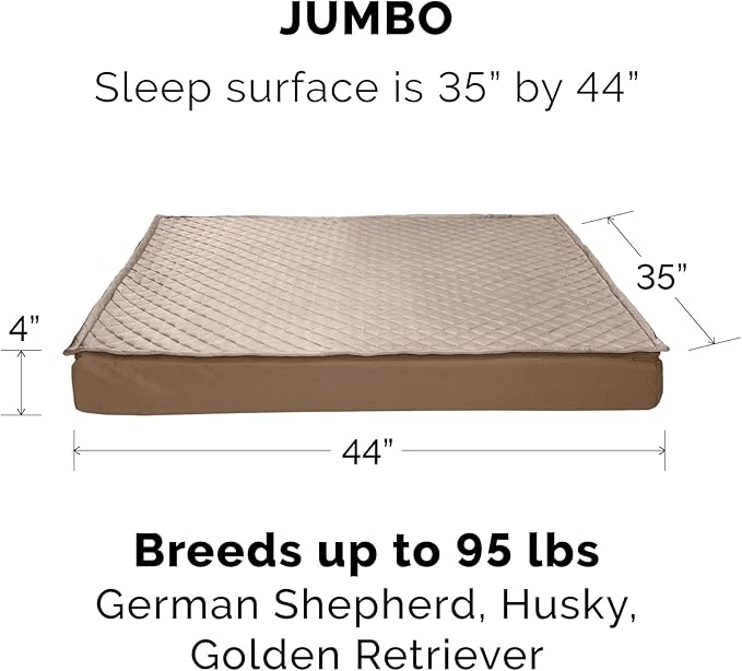 Furhaven Water-Resistant Orthopedic Dog Bed for Large Dogs w/ Removable Quilt Top & Washable Cover, For Dogs Up to 125 lbs - Indoor/Outdoor Quilt Top Convertible Mattress - Sand, Jumbo Plus/XXL