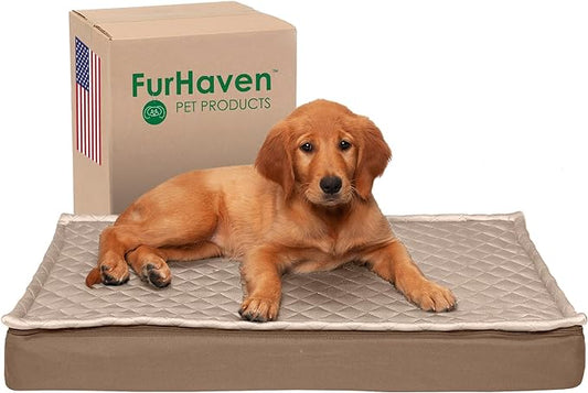 Furhaven Water-Resistant Cooling Gel Dog Bed for Medium/Small Dogs w/ Removable Quilt Top & Washable Cover, For Dogs Up to 35 lbs - Indoor/Outdoor Quilt Top Convertible Mattress - Sand, Medium