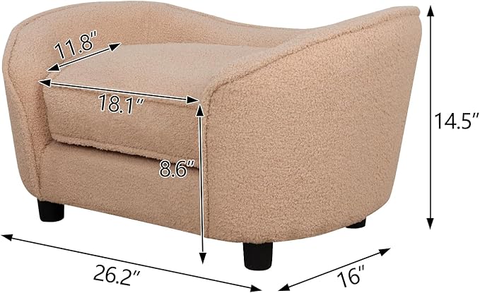 Velvet Pet Sofa Bed, Cat Sofa Couch, Comfy Dog Sofa & Chair for Small Dogs, Pet Couch Chair with Removeable & Washable Cushion for Puppy & Cats(brown)