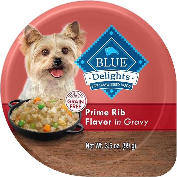 Blue Buffalo Delights Natural Adult Small Breed Wet Dog Food Cup, Prime Rib Flavor in Hearty Gravy 3.5-oz (Pack of 12)