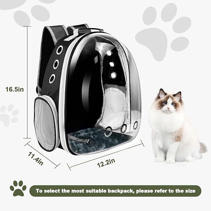 Cat Backpack Carrier, Pet Cat Carrier with Ventilated Design for Carrying Puppy Cats, Pet Carrier Back Pack Bag Space Capsule for Traveling/Hiking/Camping/Outdoors (Black)