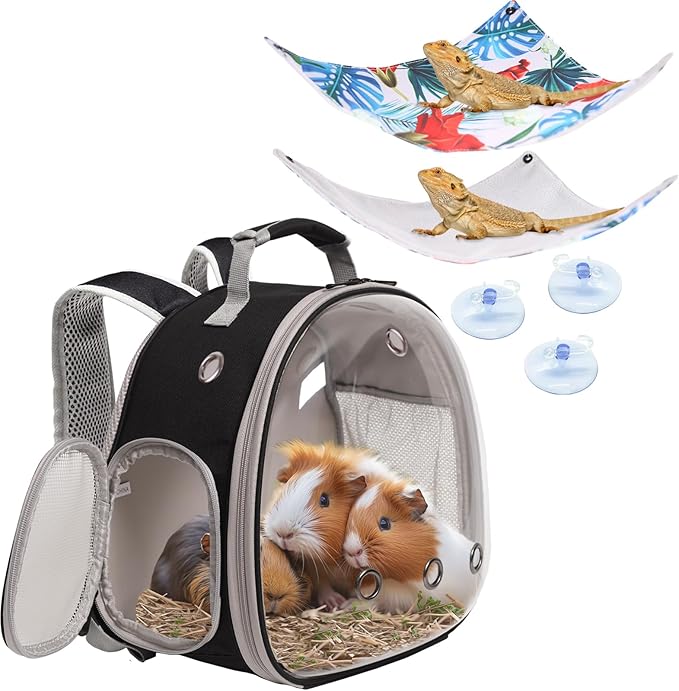 Guinea Pig Carrier,Guinea Pig Carrier for 2,Reptile Travel Carrier for Lizards Sugar Glider Hedgehog Rat Parrot Birds (Black-YLR Floral, Backpack+Triangle HMK)