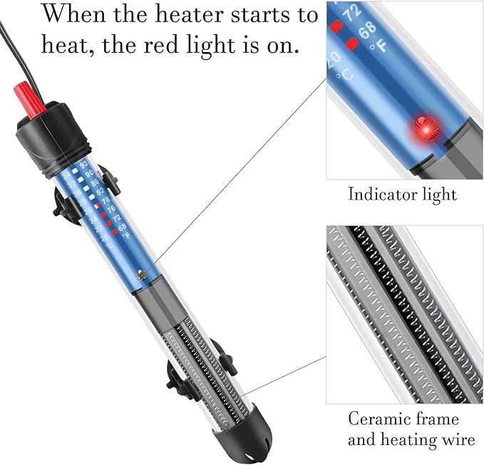 Hitop 25W/50W/100W/300W Adjustable Aquarium Heater, Submersible Glass Water Heater for 5 – 70 Gallon Fish Tank (50W)