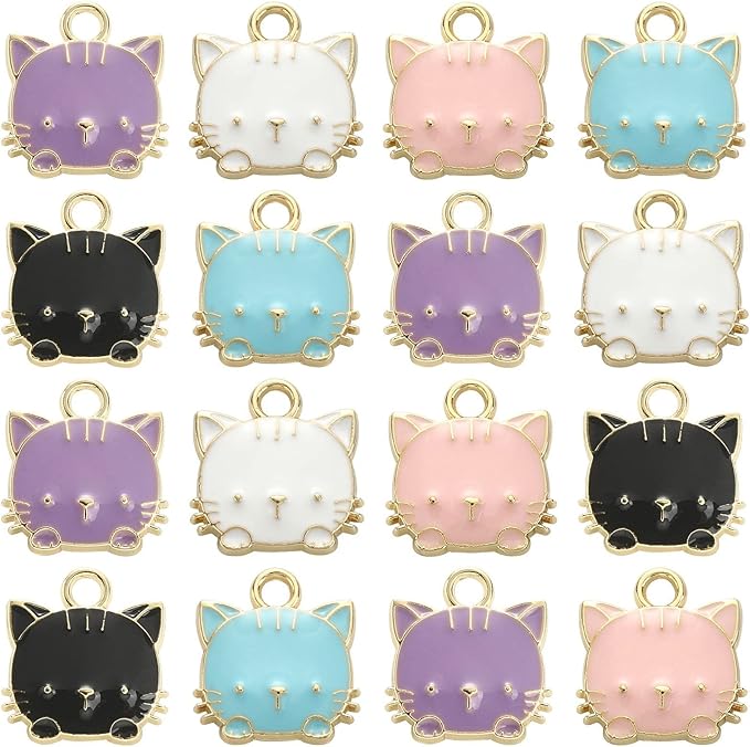 KitBeads 40pcs Mixed Colors Cat Charms Cartoon Animal Cat Head Charms Cute Pets Enamel Kitten Charms for Jewelry Making Bracelets Bulk