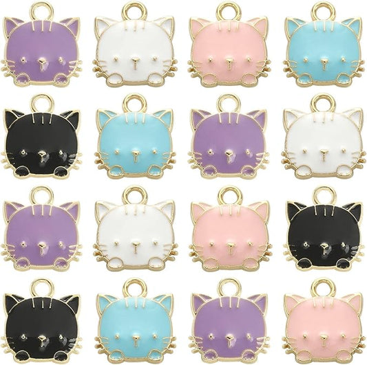 KitBeads 40pcs Mixed Colors Cat Charms Cartoon Animal Cat Head Charms Cute Pets Enamel Kitten Charms for Jewelry Making Bracelets Bulk