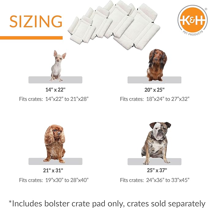 K&H Pet Products Ultra Plush Deluxe Bolster Dog Crate Pad, Plush Dog Crate Bed, Portable Dog Crate Mat & Dog Kennel Indoor Mat, Dog Bed for Crate (Crate Not Included) - Fleece 21 X 31 Inches