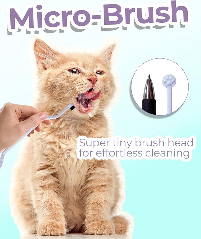 2 Pcs Dual Sided Cat Toothbrush with Micro Brush Head, Anti-Slip Curved Handle, Designed for Small Pets Eliminates Bad Breath and Reduces Plaque Tartar Formation