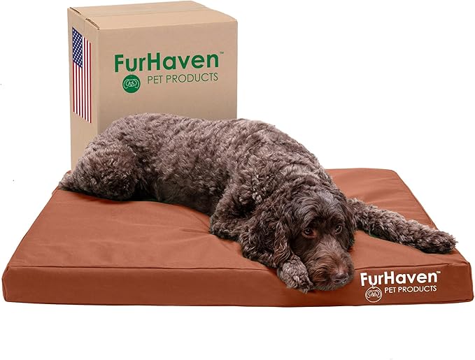 Furhaven Water-Resistant Orthopedic Dog Bed for Large/Medium Dogs w/ Removable Washable Cover, For Dogs Up to 55 lbs - Indoor/Outdoor Logo Print Oxford Polycanvas Mattress - Chestnut, Large