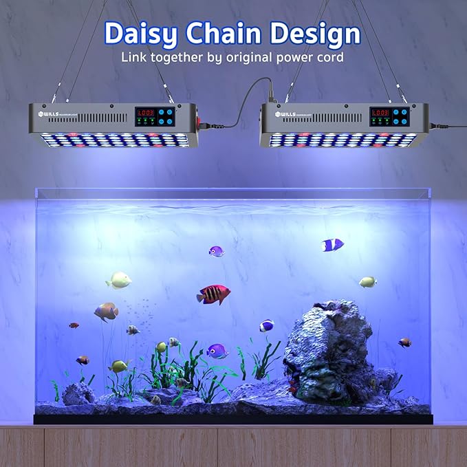 WILLS Aquarium Light, Remote Dimmable Full Spectrum Fish Tank Light with 3 Dimming Modes, 55 Premium SMD Chips, LED Touch Screen & Timer for Saltwater Freshwater Coral Reef Plant (15.7"x8.2"x2.7")