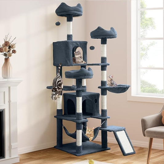 YITAHOME Cat Tree for Indoor Cats, 75 Inches Tall Cat Tower for Large Cats 20 lbs Heavy Duty With Cat Condo, Top Perches,Hammocks, Sisal Scratching Posts and Board, Multi-Level Kitten home, Smoky Grey