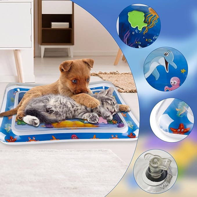 Thickened Sensory Water Playmat for Cats - Water Sensor Playmat with Fish for Cool Comfortable Pet Play - Dolphin Design