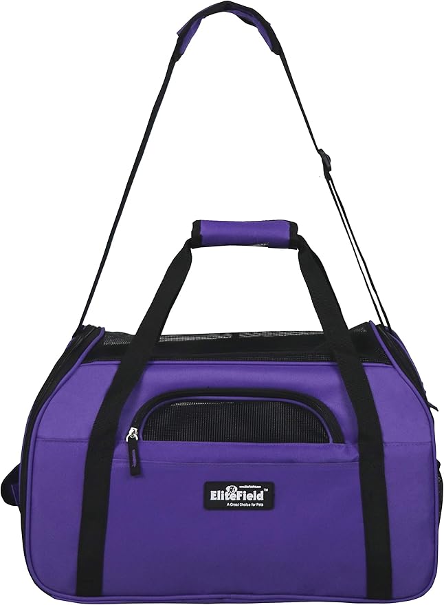 EliteField Soft Pet Carrier (3 Year Warranty, Airline Approved) Small Soft Dog Carrier Soft Cat Carrier Puppy Carrier Soft Sided Travel Carrier Bag (X-Large: 21" L x 12" W x 13" H, Purple)