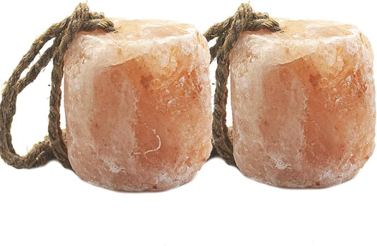 2 Pack Himalayan Salt Lick Natural Minerals Block on Rope for Horses,Cattles,Deer,Goat and Other Livestock Long Lasting Original Pink Salt Lick (4.8-6.6 lbs)