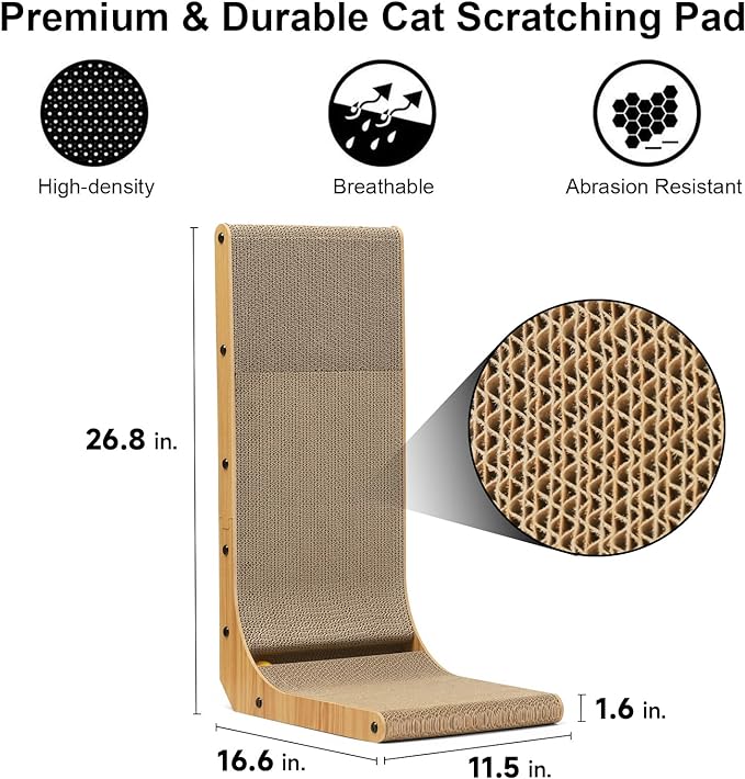 FUKUMARU Cat Scratcher, 26.8 Inch L Shape Cat Scratch Pad Wall Mounted, Cat Scratching Cardboard with Ball Toy for Indoor Cats, Large Size