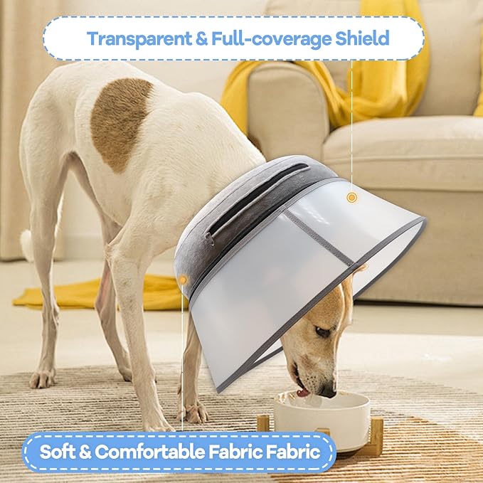 Inflatable Dog Cone Collar, Soft Dog Cone for Dogs after Surgery, 2-in-1 Inflatable Dog Cone with Detachable Anti-licking Shield, Adjustable Dog Cone Collar, Elizabethan Collar (S, Grey)