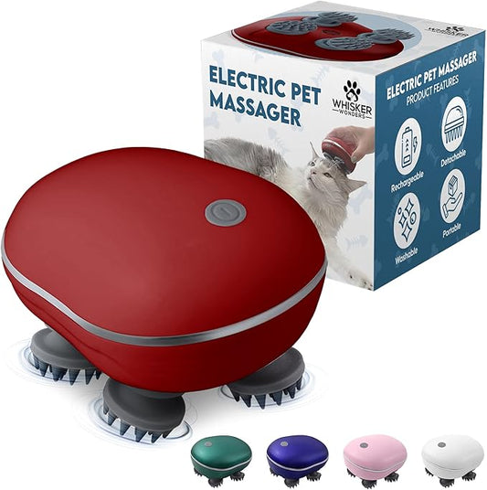 Red Scalp Massager Pet-Friendly Silicone Massage Brush - Soothing Head, Scalp and Body Scrubber for Pets - Cat Face Electric Sratchers - Gentle Grooming Tool for Ultimate Relaxation (Red)