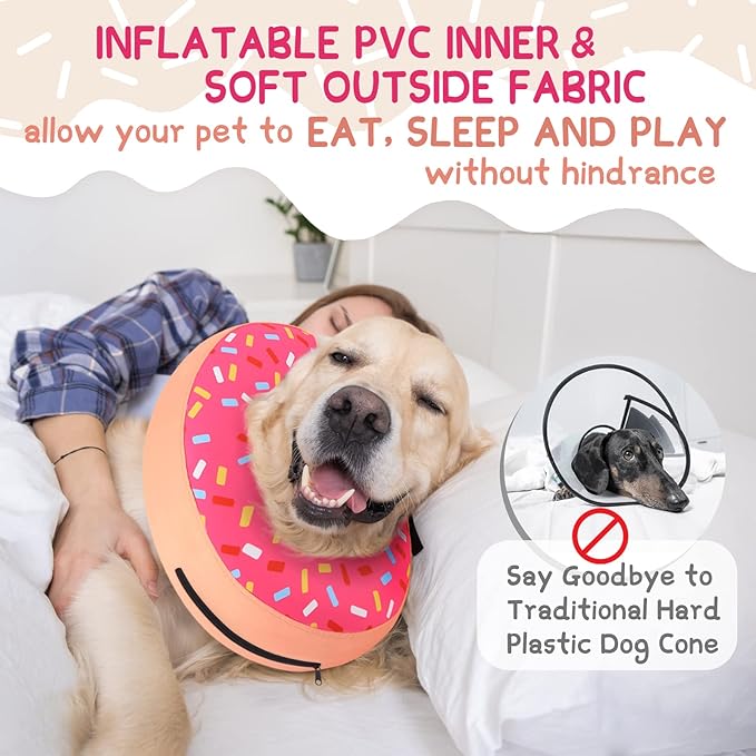 Supet Inflatable Dog Cone Collar Alternative After Surgery, Dog Neck Donut Collar Recovery E Collar for Neuter, Soft Dog Cone for Small Medium Large Dogs