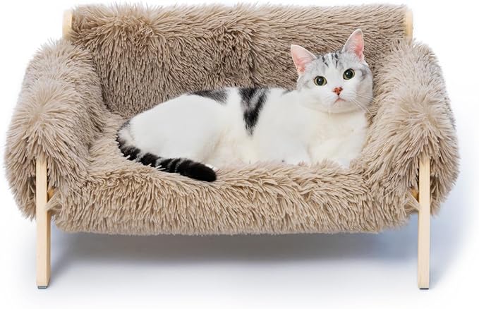 MEWOOFUN Cat Couch Bed, Pet Sofa for Indoor Cats Wooden Indoor Pet Furniture Elevated Cat Beds with Removable Mattress Cover Suitable for Kitty, Puppy or Small Animal