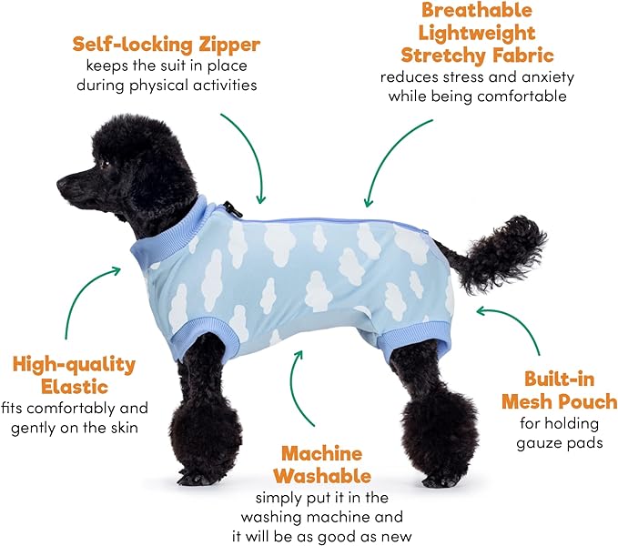 BENCMATE Dog Recovery Suit, After Surgery Dog Recovery Onesie, Professional Pet Zip Up Recovery Shirt Dog Abdominal Wound Bandages, Substitute E-Collar & Cone, Dog Onesie (Medium,Clouds)