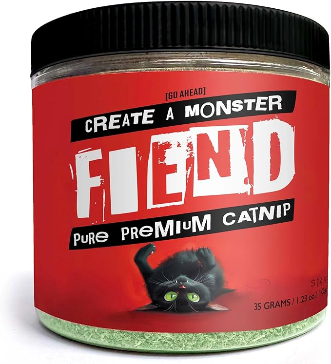 Fiend Catnip for Cats | Safety-Cut 100% Pure Potent Cat Nip (with Sticker) | Ultra Potent and Super Soft Premium Air Dried Soft - Cut Catnip for Cats Catnip - Create a Monster!