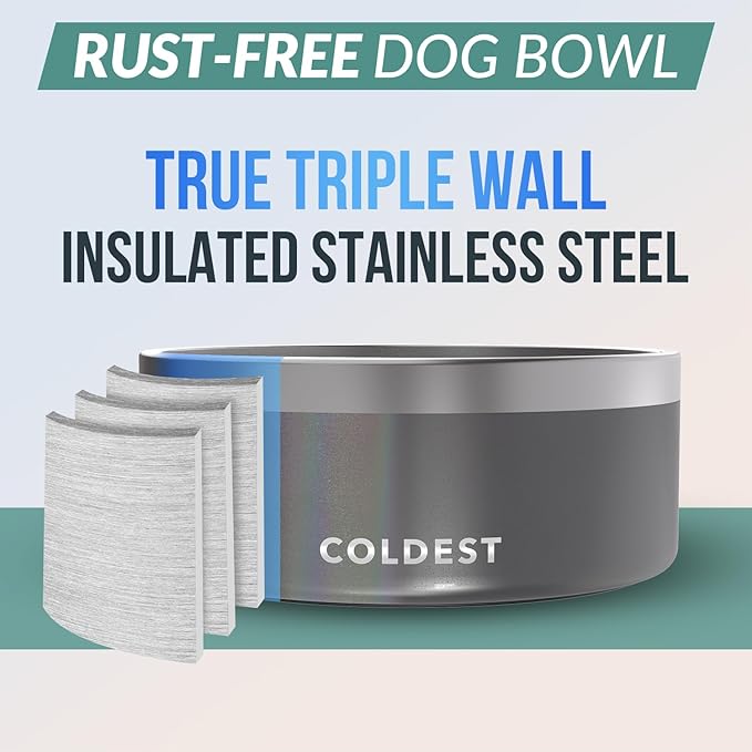 Coldest Dog Bowl - Anti Rust Metal & Non Slip Dog Bowls Large, Spill Proof Heavy Duty 3 Layers Insulated Dog Bowl - Food and Water Bowl for Dogs, Cats & Pets, Dishwasher Safe (100 oz,Stardust Glitter)