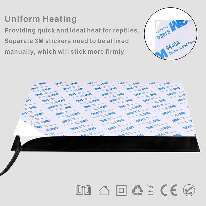 Aiicioo Reptile Heating Pad - 24W Under Tank Heater Terrarium Heating Mat Waterproof for Gecko Turtle Lizard Frog 8" X 18"