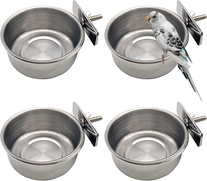 Tfwadmx Bird Feeding Dish Cups Parrot Food Bowl Clamp Holder Coop Cup, Bird Cage Water Bowl for Parakeet African Greys Conure Cockatiels Lovebird Budgie Chinchilla