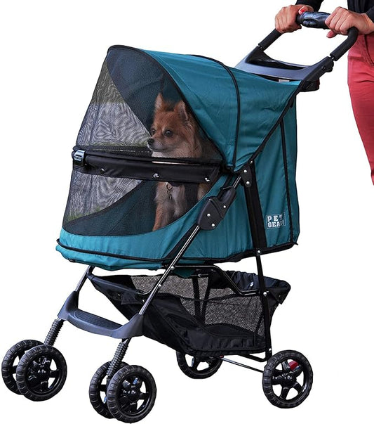 Pet Gear No-Zip Happy Trails Pet Stroller for Cats/Dogs, Zipperless Entry, Easy Fold with Removable Liner, Safety Tether, Storage Basket + Cup Holder, 3 Colors