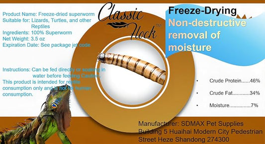 3.5oz Superworms - High Protein Reptile & Amphibian Food, Freeze-Dried for Maximum Nutrition