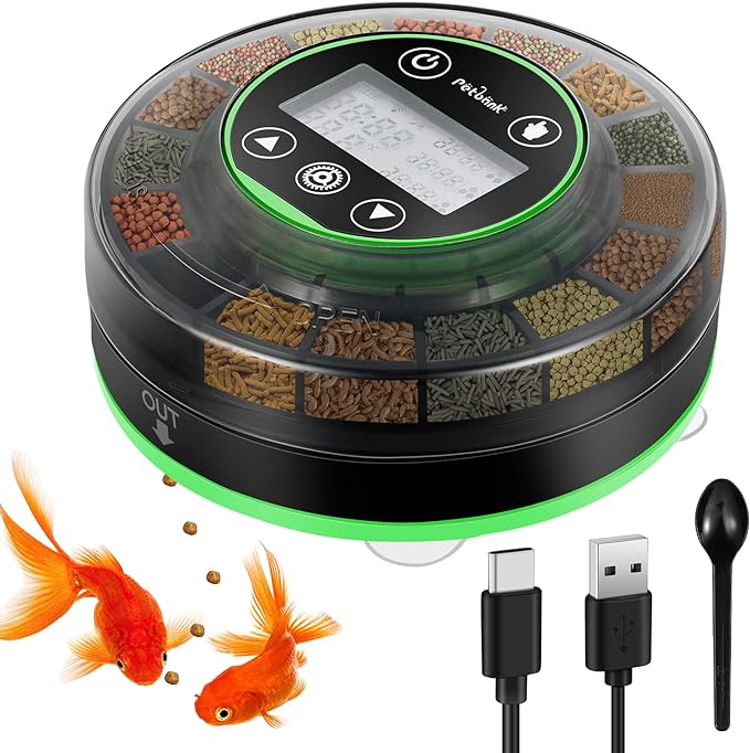 Automatic Fish Feeder for Aquarium - Moisture-Proof and Precision Feeding Betta Vacation Feeder, USB Rechargeable Auto Fish Food Dispenser with Timer,LCD Display